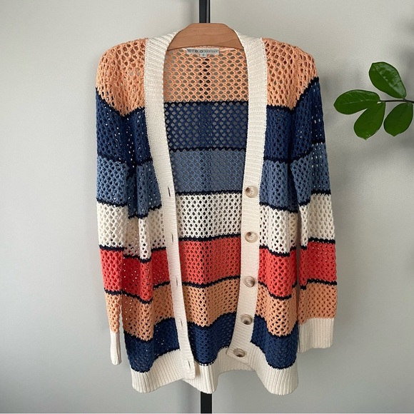 Cleo Crochet Knit Cardigan Sweater Colorful Striped Petites Size Medium - Picture 4 of 6